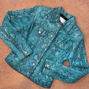 Turquoise Leather Reptile Look Jeans Jacket EB